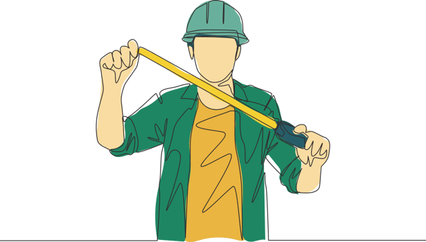 One single line drawing of young attractive handyman holding measurement tape. Building construction service concept Continuous line draw design illustration png