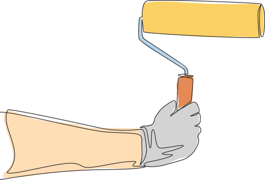 Single continuous line drawing of young repairman painting wall using paint roller. House maintenance service concept one line draw design illustration png