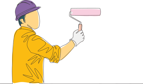 One single line drawing of young workman painting construction building wall with paint roller. Painter wall renovation service concept. Continuous line draw design illustration png