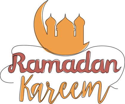 One single line drawing of Happy Eid Al Fitr Mubarak and Ramadan Kareem concept. Islamic holiday calligraphic design for print, greeting card, banner, poster. Continuous line draw design illustration png