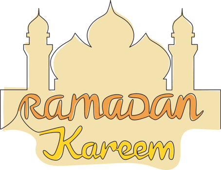 One single line drawing of Happy Eid Al Fitr Mubarak and Ramadan Kareem concept. Islamic holiday calligraphic design for print, greeting card, banner, poster. Continuous line draw design illustration png