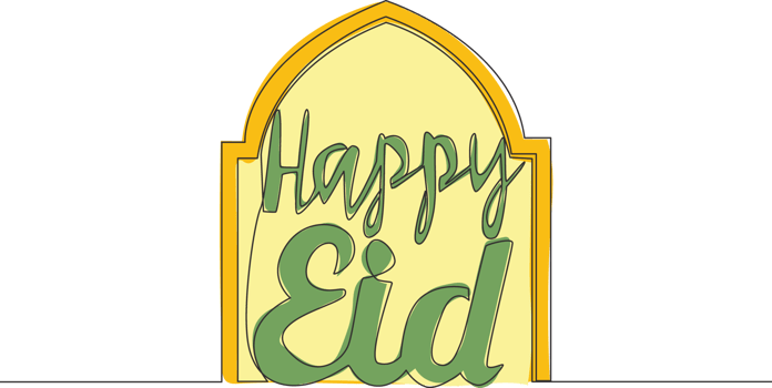 Single continuous line drawing of Happy Eid Al Fitr Mubarak and Ramadan Kareem concept. Islamic holiday calligraphic design for print, greeting card, banner, poster. One line draw design illustration png
