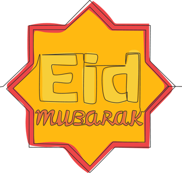 Single continuous line drawing of Happy Eid Al Fitr Mubarak and Ramadan Kareem concept. Islamic holiday calligraphic design for print, greeting card, banner, poster. One line draw design illustration png