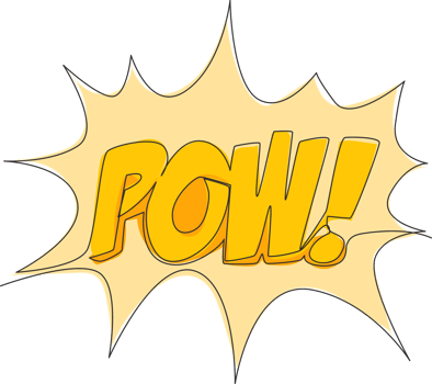 One continuous line drawing of comical cute and cool typography quote - Pow. Calligraphic design for print, greeting card, label, banner, poster. Single line draw design illustration graphic vector png