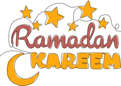 One single line drawing of Happy Eid Al Fitr Mubarak and Ramadan Kareem concept. Islamic holiday calligraphic design for print, greeting card, banner, poster. Continuous line draw design illustration png