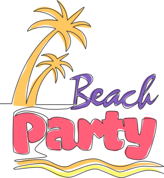 Single continuous line drawing of cute and fabulous holiday time typography quote - Beach Party. Calligraphic design for print, card, banner, poster. One line draw graphic design vector illustration png