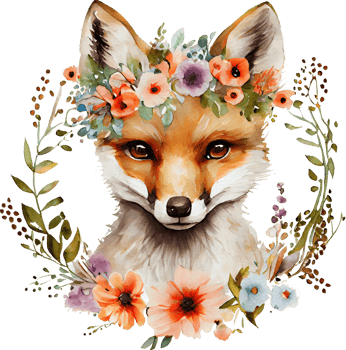 Cute Fox With Flowers Watercolor Illustration png
