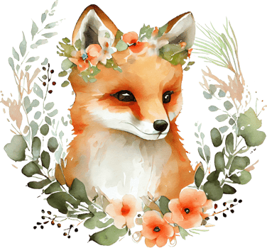 Cute Fox With Flowers Watercolor Illustration png