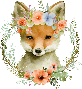 Cute Fox With Flowers Watercolor Illustration png