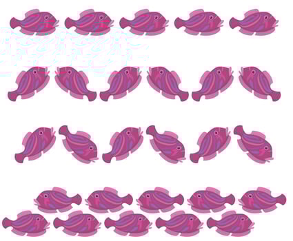 Pink fish in cartoon style. Border for your design. Vector illustration.