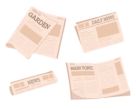 Set of newspapers isolated on white background. Modern news publications. Newspapers folded in half, open newspaper. vector