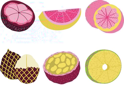 Set of fruits icon on a white background. Vector illustration, flat style.