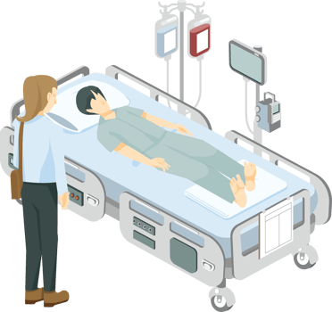 Patient on the hospital bed and doctor visitor graphic png illustration