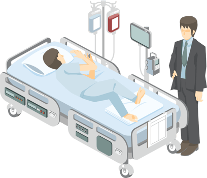 Patient on the hospital bed and doctor visitor graphic png illustration