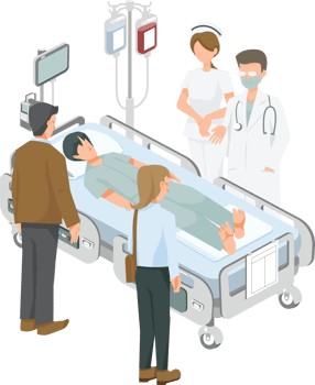 Patient on the hospital bed and doctor visitor graphic png illustration