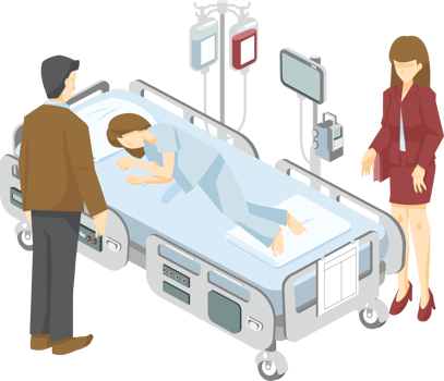 Patient on the hospital bed and doctor visitor graphic png illustration