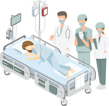 Patient on the hospital bed and doctor visitor graphic png illustration