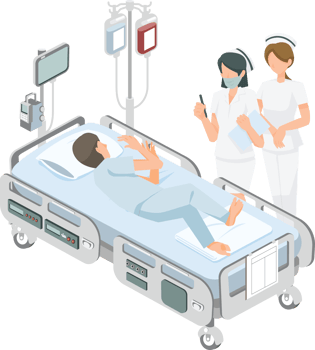 Patient on the hospital bed and doctor visitor graphic png illustration