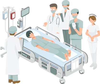Patient on the hospital bed and doctor visitor graphic png illustration
