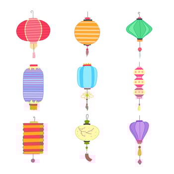 asian lantern set cartoon vector illustration