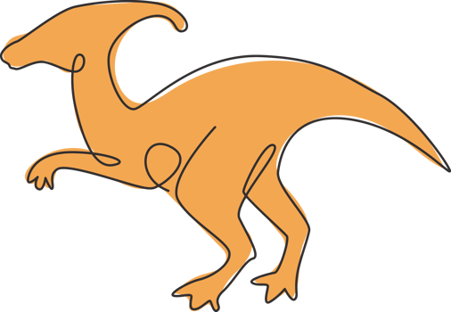 One single line drawing of aggressive parasaurolophus for logo identity. Dino animal mascot concept for prehistoric theme park icon. Trendy continuous line draw design vector graphic illustration png