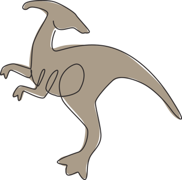 One single line drawing of agile and fast parasaurolophus for logo identity. Dino animal mascot concept for prehistoric theme park icon. Dynamic continuous line draw design graphic vector illustration png