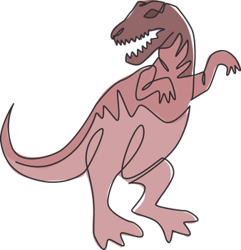 One single line drawing of furious tyrannosaurus rex for logo identity. Dino animal mascot concept for prehistoric theme park icon. Modern continuous line draw design vector graphic illustration png