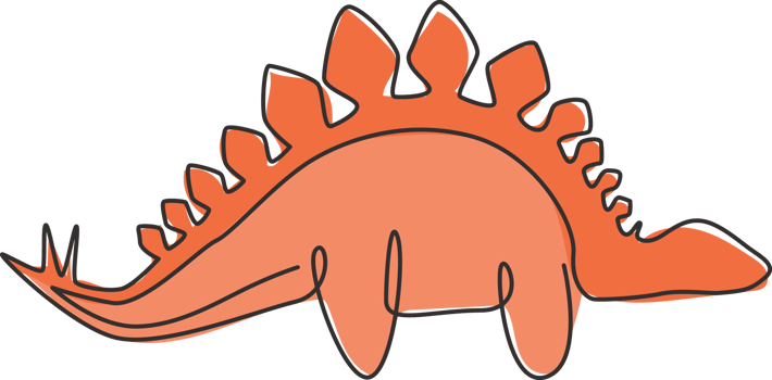 One continuous line drawing of dinosaurs animal for logo identity. Stegosaurus mascot concept for prehistoric museum icon. Modern single line draw design graphic vector illustration png