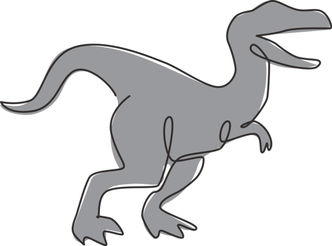One continuous line drawing of aggressive raptor animal for logo identity. Dinosaurs mascot concept for prehistoric museum icon. Dynamic single line draw design vector graphic illustration png