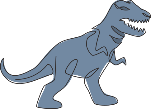 One continuous line drawing of aggressive t-rex prehistory animal for logo identity. Dinosaurs mascot concept for prehistoric museum icon. Modern single line draw design graphic vector illustration png