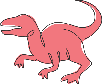 One continuous line drawing of aggressive predator velociraptor animal for logo identity. Raptor rex mascot concept for prehistoric museum icon. Single line draw design vector graphic illustration png