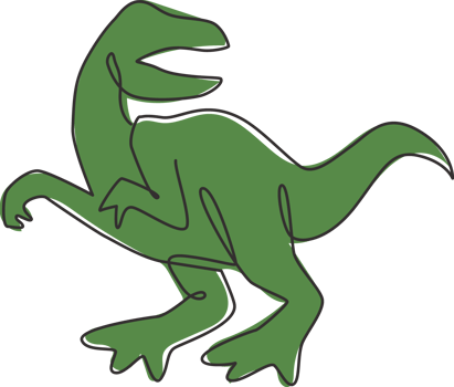 Single continuous line drawing of aggressive velociraptor for logo identity. Prehistoric animal mascot concept for dinosaurs theme amusement park icon. One line draw graphic design vector illustration png