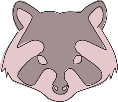 One continuous line drawing of wild but cute head raccoon for e-sport logo identity. Funny mammal animal mascot concept for team game icon. Trendy single line draw design graphic vector illustration png