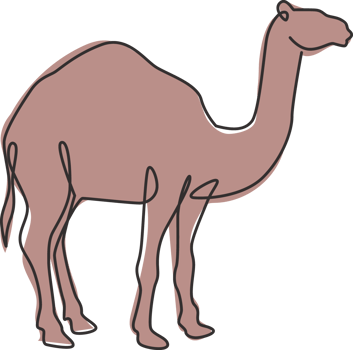 One single line drawing of strong desert Arab camel for logo identity. Cute mammal animal concept for livestock husbandry icon. Modern continuous line draw graphic design vector illustration png