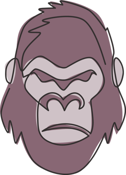 One single line drawing of gorilla head for company business logo identity. Strong ape animal face mascot concept for corporate icon. Trendy continuous line draw graphic design vector illustration png