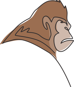 One single line drawing of gorilla head for company business logo identity. Primate animal portrait mascot concept for corporate icon. Modern continuous line draw graphic design vector illustration png