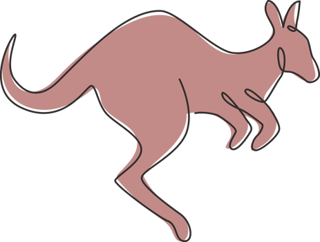 Single continuous line drawing of adorable jumping kangaroo for national zoo logo identity. Australian animal mascot concept for travel tourism campaign icon. One line draw design vector illustration png