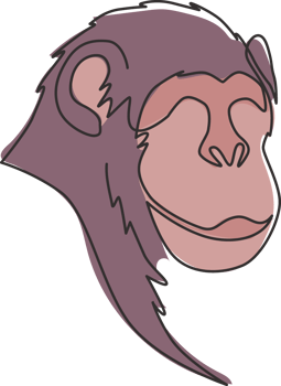 One single line drawing of cute smiling chimpanzee head for company business logo identity. Adorable chimp animal mascot concept for corporate icon. Continuous line draw design vector illustration png
