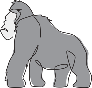 Single continuous line drawing of gorilla for national zoo logo identity. Animal primate portrait mascot concept for e-sport team club icon. Trendy one line draw design graphic vector illustration png