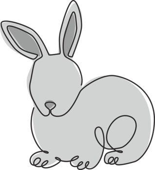 One single line drawing of cute pose rabbit for brand business logo identity. Adorable bunny animal mascot concept for breeding farm icon. Continuous line draw design vector graphic illustration png