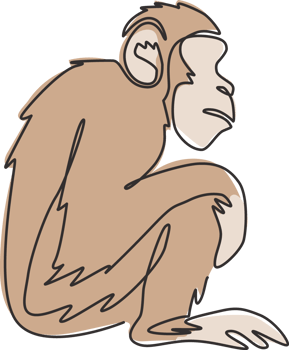 One single line drawing of cute sitting chimpanzee for company business logo identity. Adorable primate chimp animal mascot concept for corporate icon. Continuous line draw design vector illustration png