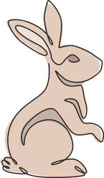 One continuous line drawing of adorable standing rabbit for animal lover club logo identity. Cute bunny animal mascot concept for kids doll shop icon. Single line draw design vector illustration png