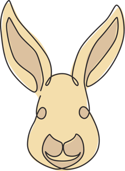 One continuous line drawing of adorable rabbit head for animal lover club logo identity. Cute bunny animal mascot concept for kids doll shop icon. Single line graphic draw design vector illustration png