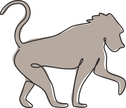 One single line drawing of baboon for company business logo identity. Primate animal mascot concept for corporate icon. Trendy continuous line draw design graphic vector illustration png