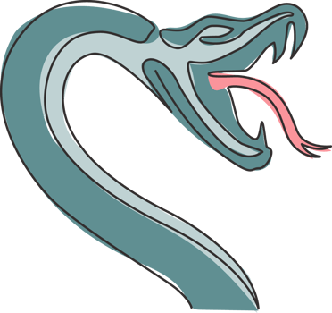 One continuous line drawing of venomous snake for reptile animal lover club logo. Deadly king cobra mascot concept for dangerous snake lover group icon. Single line draw design vector illustration png