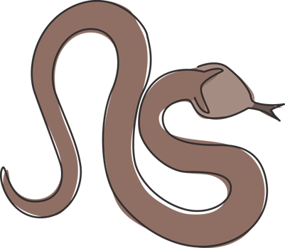 One continuous line drawing of venomous snake for reptile animal lover club logo. Deadly black mamba mascot concept for dangerous snake lover group icon. Single line draw design vector illustration png
