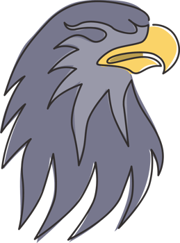 One single line drawing of strong eagle head bird for company business logo identity. Falcon mascot concept for air force icon. Trendy continuous line draw design graphic vector illustration png