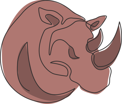 Single continuous line drawing of big African rhinoceros head for conservation national park. Big African rhino animal mascot concept for national zoo safari. One line draw design vector illustration png