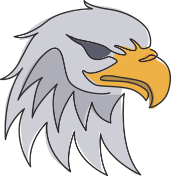 One continuous line drawing of strong eagle head for delivery service logo identity. Hawk mascot concept for bird conservative park icon. Trendy single line draw design vector graphic illustration png