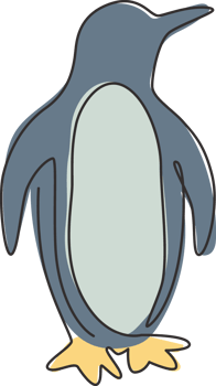 One single line drawing of cute funny penguin for company business logo identity. North pole bird mascot concept for national zoo park. Trendy continuous line vector draw graphic design illustration png